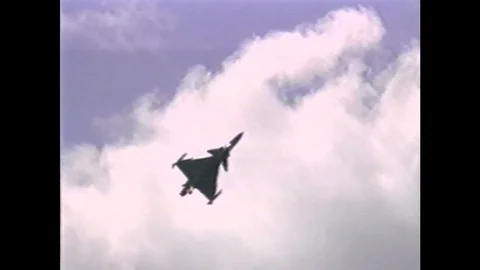 1990s: Pilot ejects himself from aircraft. Aircraft crashes on landing. Stock Footage 104267790