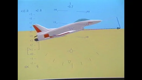 1990s: Simulation software shows aircraft experiments. Engineers check aircraft Stock Footage 104267798