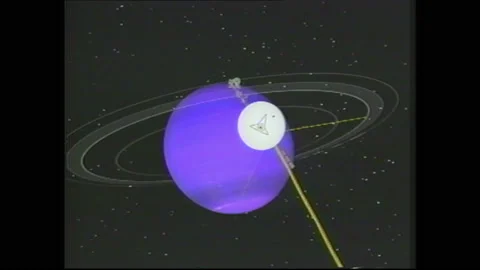 1990s: Space probe passing Neptune. Titan Centaur rocket launching. Probe flying Stock Footage 159099896
