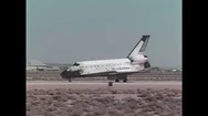 1990S: Space Shuttle On Runway. Astronaut Stands Inside Space Shuttle. Stock Footage