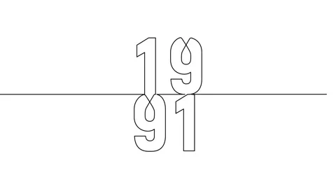 1991 year continuous line art clip self drawing animation on white black ba.. Stock Footage 314507867