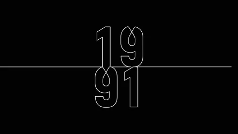 1991 year continuous line art clip self drawing animation on white black ba.. Stock Footage 314507873