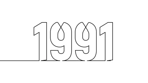 1991 year continuous single one line art drawing animation numbers video Stock Footage 313390007