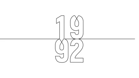 1992 year continuous line art clip self drawing animation on white black ba.. Stock Footage 314507875