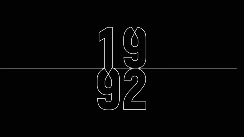 1992 year continuous line art clip self drawing animation on white black ba.. Stock Footage 314507876