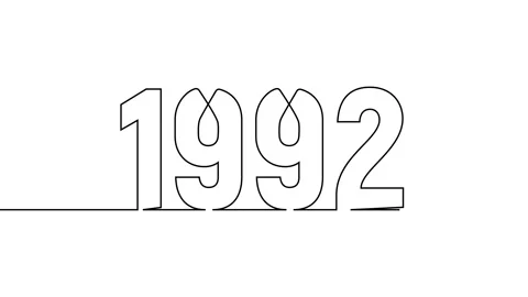 1992 year continuous single one line art drawing animation numbers video Video stock 313390009