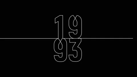 1993 year continuous line art clip self drawing animation on white black ba.. Stock Footage 314507823