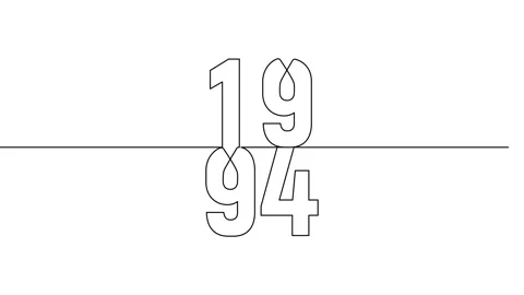 1994 year continuous line art clip self drawing animation on white black ba.. Stock-Footage 314507814