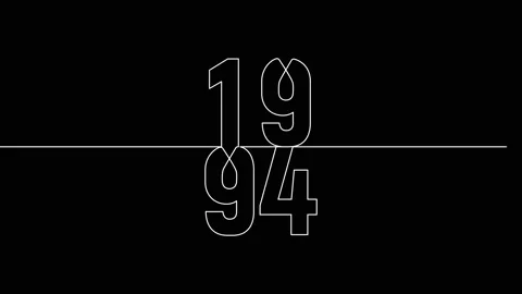 1994 year continuous line art clip self drawing animation on white black ba.. Stock Footage 314507822