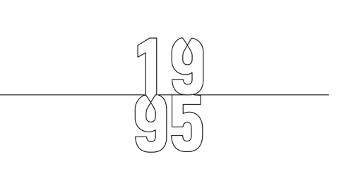1995 year continuous line art clip self drawing animation on white black ba.. Stock-Footage 314507819