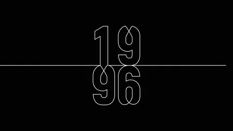 1996 year continuous line art clip self drawing animation on white black ba.. Stock Footage 314507831