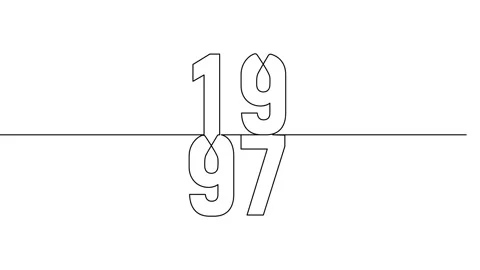 1997 year continuous line art clip self drawing animation on white black ba.. Stock Footage 314507830