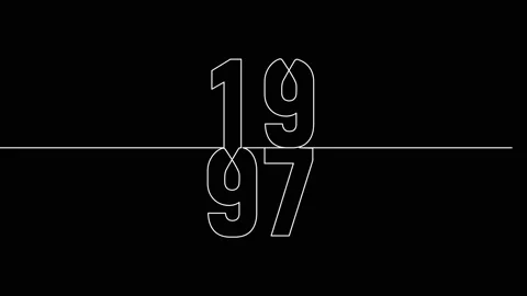 1997 year continuous line art clip self drawing animation on white black ba.. Stock Footage 314507835