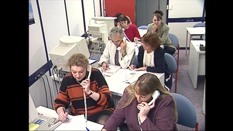 (1998): Call Centre Staff Answering Telephones Stock Footage 108730016