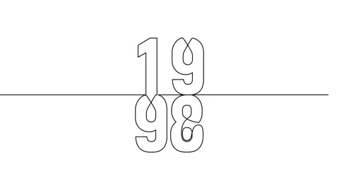 1998 year continuous line art clip self drawing animation on white black ba.. Stock Footage 314507832