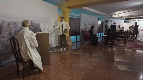 19th-century painter studio recreated inside Ópusztaszer rotunda with Feszty Stock Footage 332254656