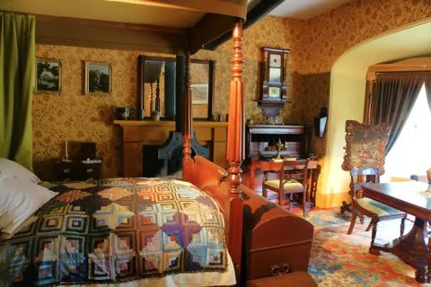 19th xix century upper class restored historic heritage house master bedroom Stock Photos