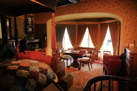 19th xix century upper class restored historic heritage house master bedroom Stock Photos