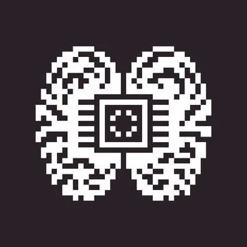 1bit pixel art artificial intelligence icon Stock Illustration