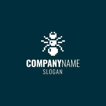 1bit pixel art logo of white ant Stock-Illustration