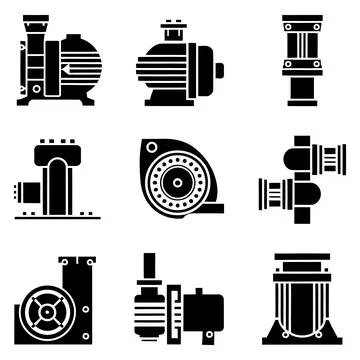 1Industrial Pump Icons Vector Set Stock Illustration