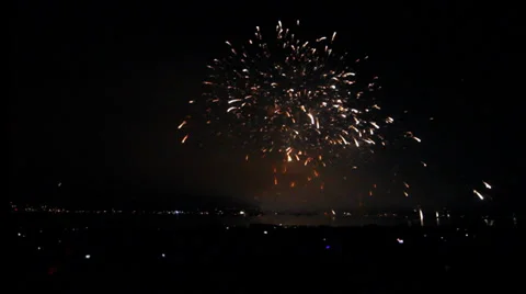 1min 37 secs - wide view english bay fireworks Stock Footage 37702905