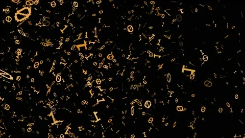 1s and 0s Yellow Programing Computer Code Technology in a Seamless Particle Loop Stock Footage 130363689