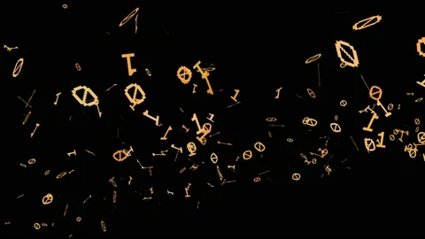 1s and 0s Yellow Programing Computer Code Technology in a Seamless Particle Loop Stock Footage 130364458