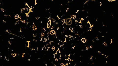 1s and 0s Yellow Programing Computer Code Technology in a Seamless Particle Loop Stock Footage 130364476