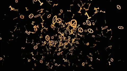 1s and 0s Yellow Programing Computer Code Technology in a Seamless Particle Loop Stock Footage 130364574