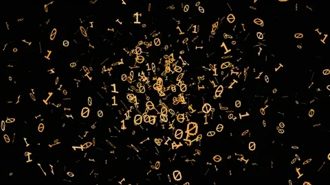 1s and 0s Yellow Programing Computer Code Technology in a Seamless Particle Loop Stock Footage 130365796