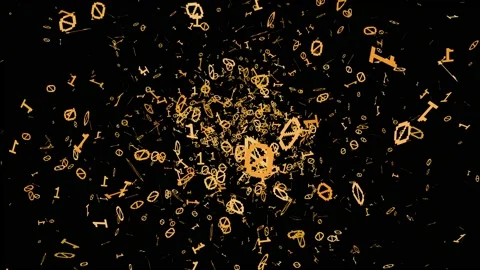 1s and 0s Yellow Programing Computer Code Technology in a Seamless Particle Loop Stock Footage 130365839