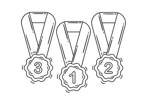 1st, 2nd and 3rd place medal hand drawing Illustrazione stock
