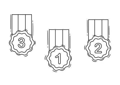 1st, 2nd and 3rd place medal hand drawing Illustrazione stock