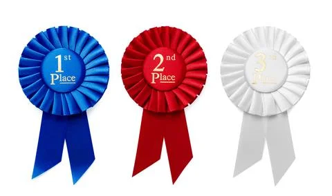 1st, 2nd and 3rd Place ribbon rosettes Stock Photos