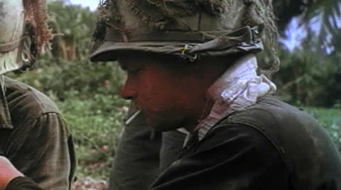 1st Cavalry Division, Soldiers smoking, Vietnam, 1966 Stock Footage