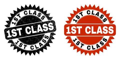 1ST CLASS Black Rosette Stamp with Corroded Style Illustrazione stock