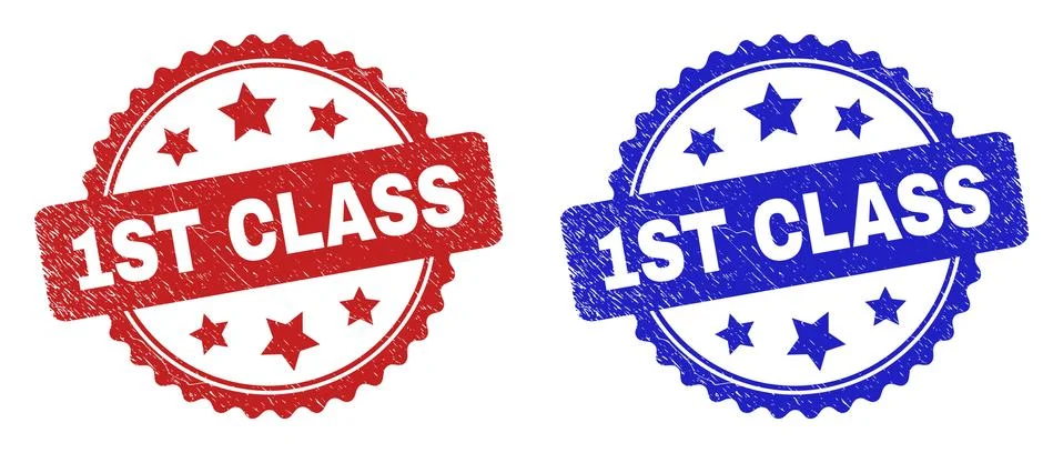 1ST CLASS Rosette Stamp Seals Using Grunge Surface Illustrazione stock