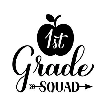 1st Grade squad calligraphy hand lettering isolated on white. First day of sc Stock Illustration