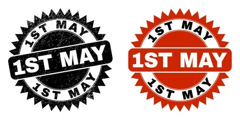1ST MAY Black Rosette Stamp with Grunged Surface Illustrazione stock