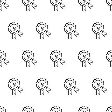 1st outline vector icon seamless pattern. Rosette award medal sign. Win prize Stock Illustration