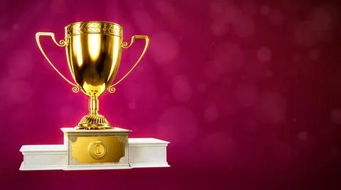 1st place cup on soft focus backdrop with free place - abstract 3D rendering 스톡 일러스트