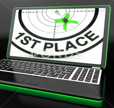 1st place on laptop showing targeting victory Stock Illustration