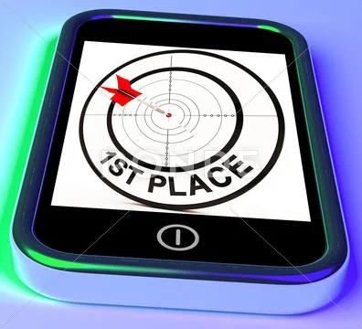 1st place on smartphone showing expected triumph Stock Illustration