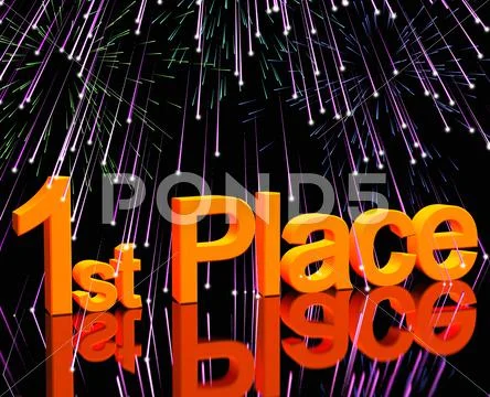 1st place word and fireworks to show winning and victory Stock Illustration