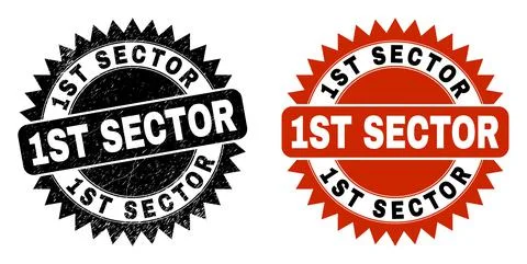 1ST SECTOR Black Rosette Stamp Seal with Corroded Style Illustrazione stock