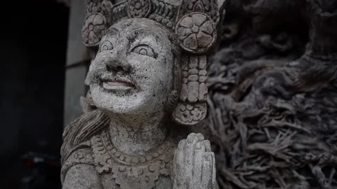 2 in 1 Close up of a traditional statue of a temple in Ubud, Bali Stock Footage 93893680