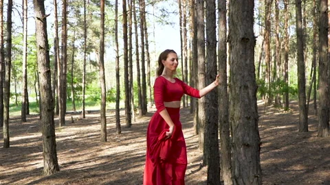  2 in 1. Contemporary dancer improvisation. Skill ballerina woman in red dress  Stock Footage 109683846