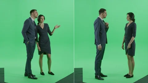 2-in-1 Green Screen Collage: Beautiful Businesswoman and Businessman, Standing Video stock 129385419