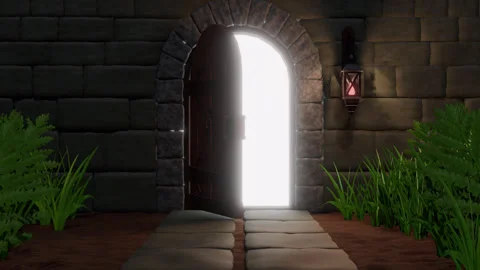 2-in-1 Pack Fantasy Medieval Door Opening to White Light Zoom 4K Stock Footage 336097956